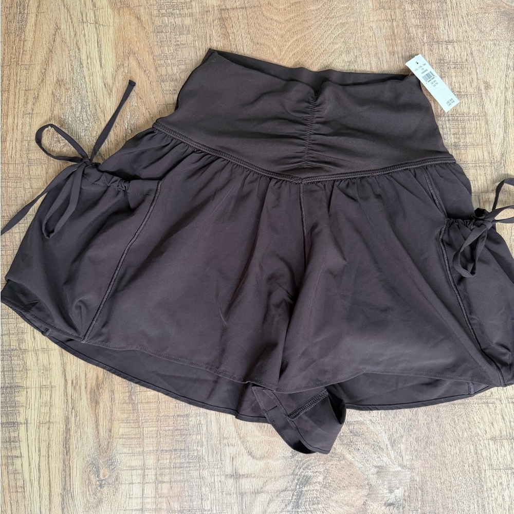 aerie Dark Brown High-Waist Drawstring Skort